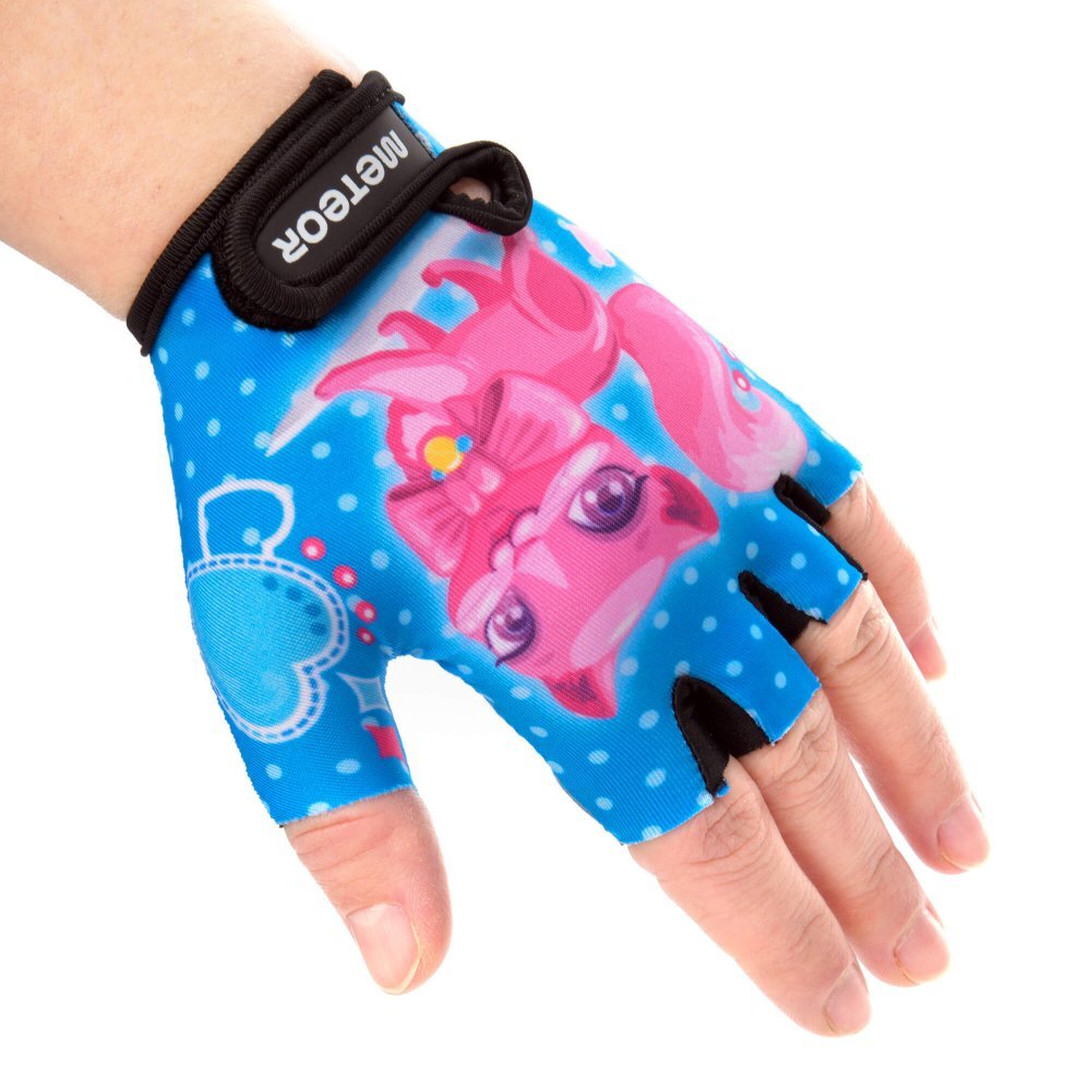 Meteor Manusi de ciclism pentru copii cu piele ecologica si insertii din spuma inchidere velcro masura S lungime manusa 11.2 cm Kitty