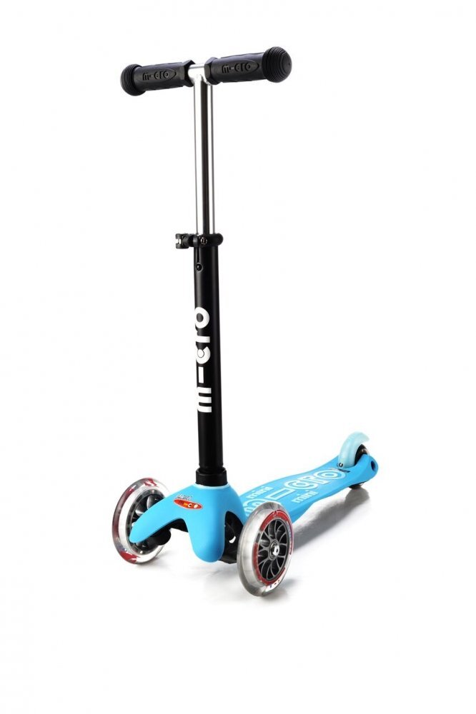 MICRO Trotineta Mini2go Deluxe Blue cu 3 roti scaunel spatiu depozitare ghidon telescopic roti din silicon greutate admisa 50 kg