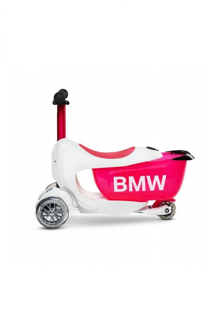 MICRO Trotineta X BMW Kids WhiteRaspberry cu ghidon reglabil roti din silicon greutate 1.99 kg sustine 50 kg