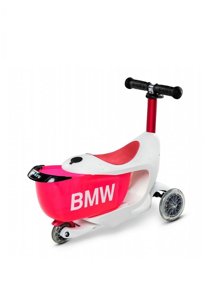 MICRO Trotineta X BMW Kids WhiteRaspberry cu ghidon reglabil roti din silicon greutate 1.99 kg sustine 50 kg