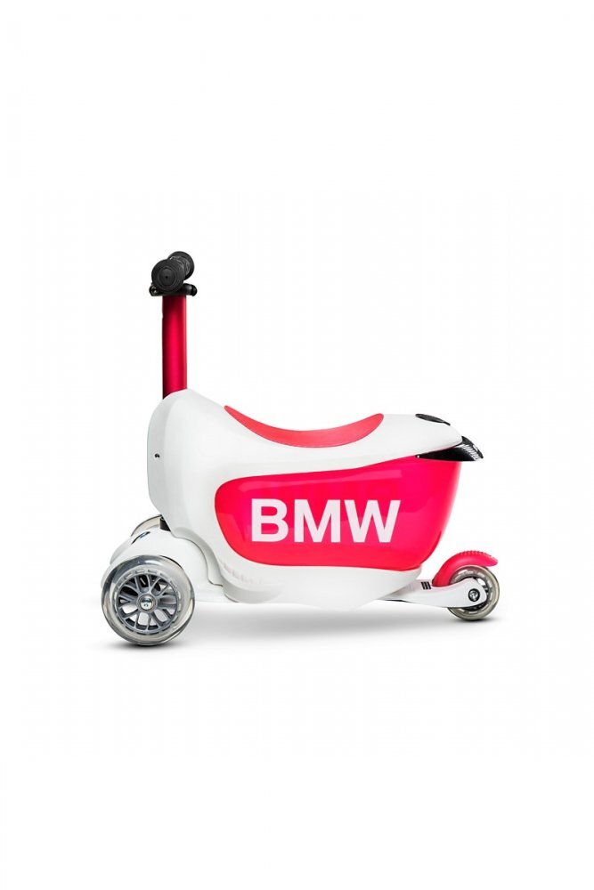 MICRO Trotineta X BMW Kids WhiteRaspberry cu ghidon reglabil roti din silicon greutate 1.99 kg sustine 50 kg