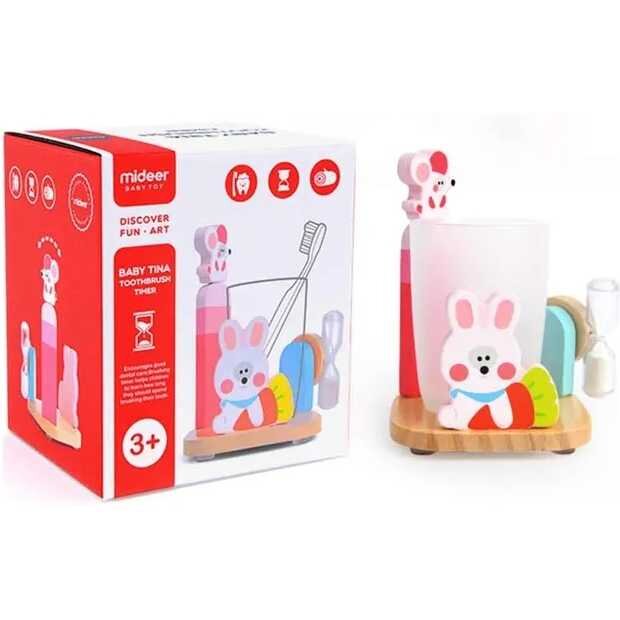 Mideer Suport pentru periuta de dinti cu clepsidra 3 min Baby Tina roz