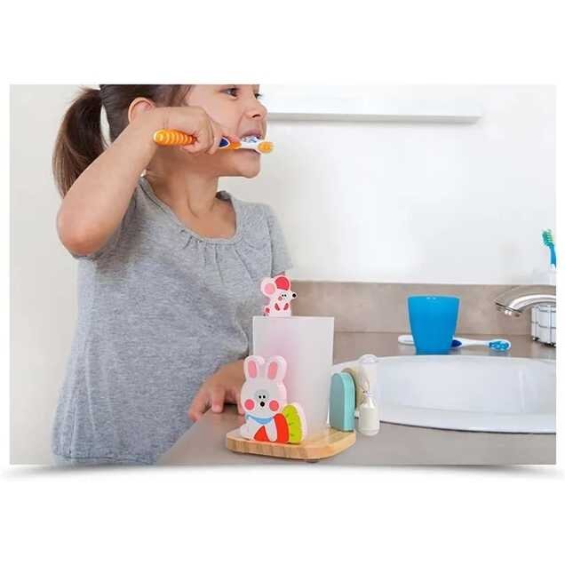 Mideer Suport pentru periuta de dinti cu clepsidra 3 min Baby Tina roz
