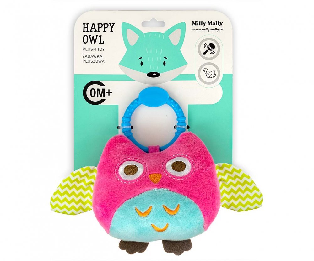 Milly Mally Jucarie din plus pentru agatat cu clopotel Happy Owl Pink