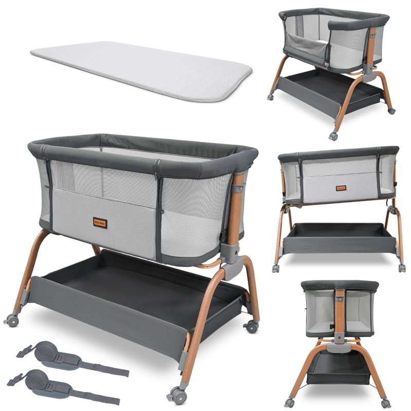 Milly Mally Patut atasabil co-sleeping Nino Gri 2 in 1 inaltime reglabila in 6 trepte
