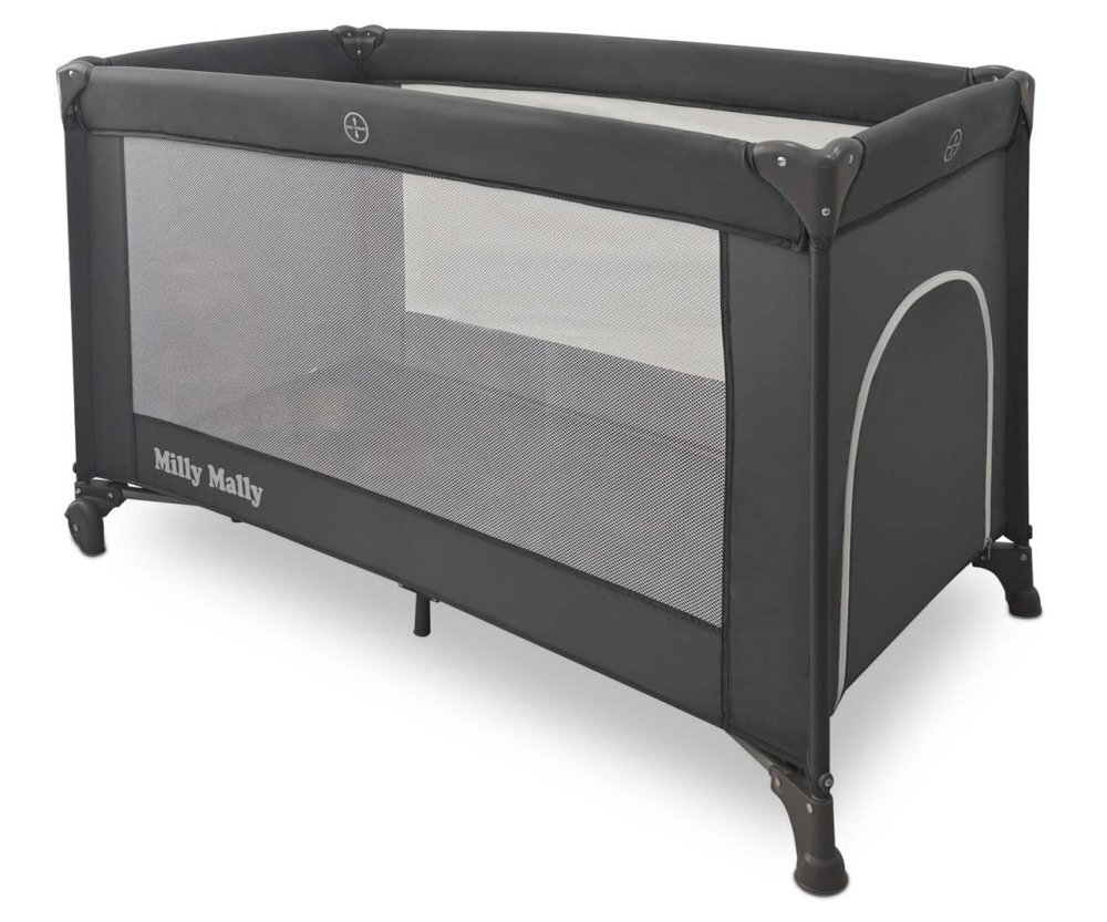 Milly Mally Patut pliabil de calatorie Mirage Dark Grey nivel reglabil roti si geanta transport