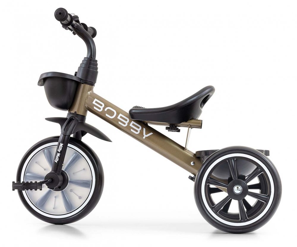 Milly Mally Tricicleta pentru copii Bobby Golden cu cadru robust din otel roti Eva +24 luni