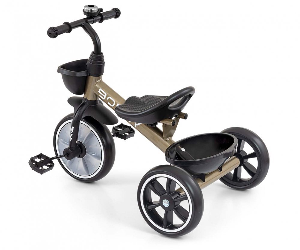 Milly Mally Tricicleta pentru copii Bobby Golden cu cadru robust din otel roti Eva +24 luni
