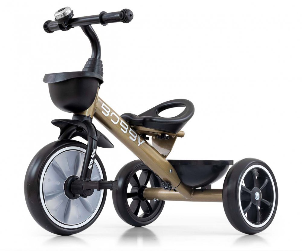 Milly Mally Tricicleta pentru copii Bobby Golden cu cadru robust din otel roti Eva +24 luni
