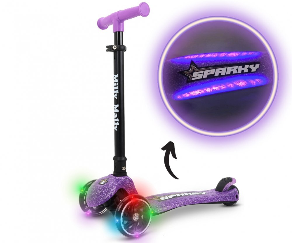 Milly Mally Trotineta pliabila Sparky Violet roti din silicon cu led platforma iluminata greutate admisa 50 kg