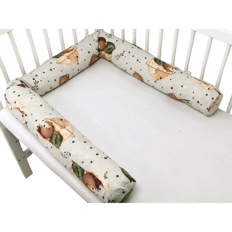 MimiNu Aparatoare pentru patut tip rulou cu husa detasabila lungime 180 cm din bumbac Teddy Bear On Moon