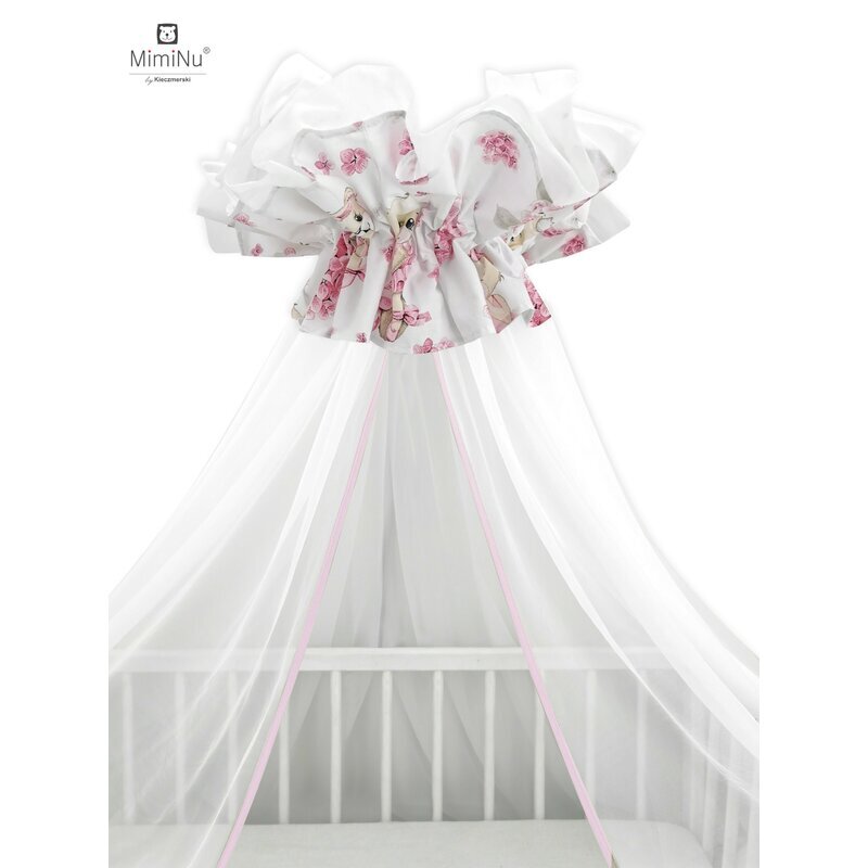 MimiNu Baldachin mare din tull cu funda din bumbac 400x170 cm Pink Ballerina