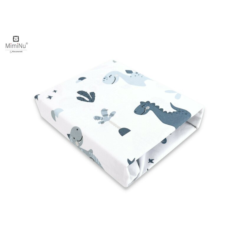 MimiNu Cearceaf cu elastic din bumbac 160x80 cm Dino Granat
