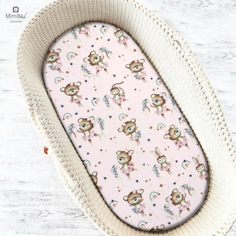 MimiNu Cearceaf cu elastic pentru landou 80x35 cm din bumbac Little Ballerina Pink