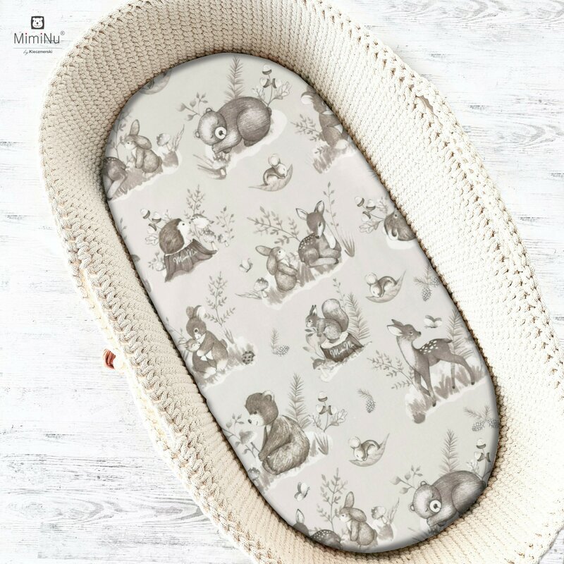 MimiNu Cearceaf cu elastic pentru landou carucior si cosulet 80x35 cm Design Calm Forest Beige