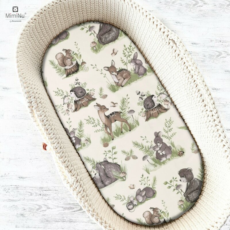 MimiNu Cearceaf cu elastic pentru landou carucior si cosulet 80x35 cm Design Calm Forest Natural