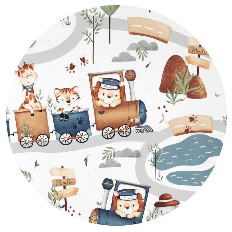 MimiNu Cearceaf cu elastic pentru patut 120X60 cm din bumbac Design Zoo in train