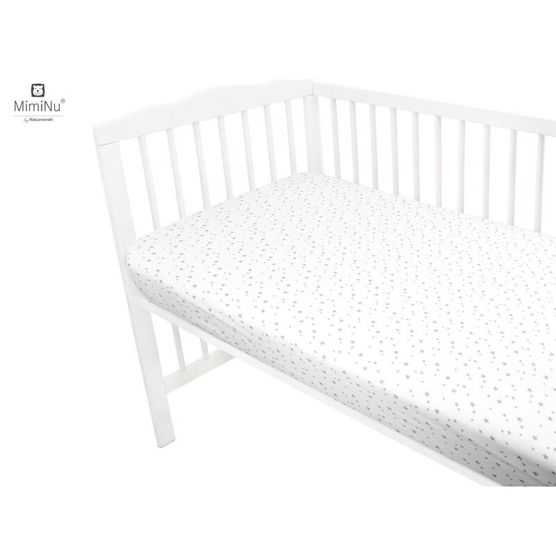 MimiNu Cearceaf cu elastic pentru patut 140X70 cm din bumbac Mini Gray Stars