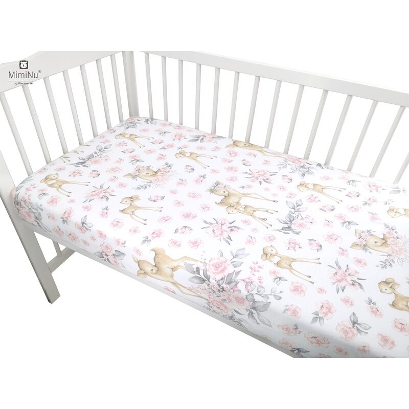 MimiNu Cearceaf cu elastic pentru patut 140X70 cm din bumbac Sweet Deer pink