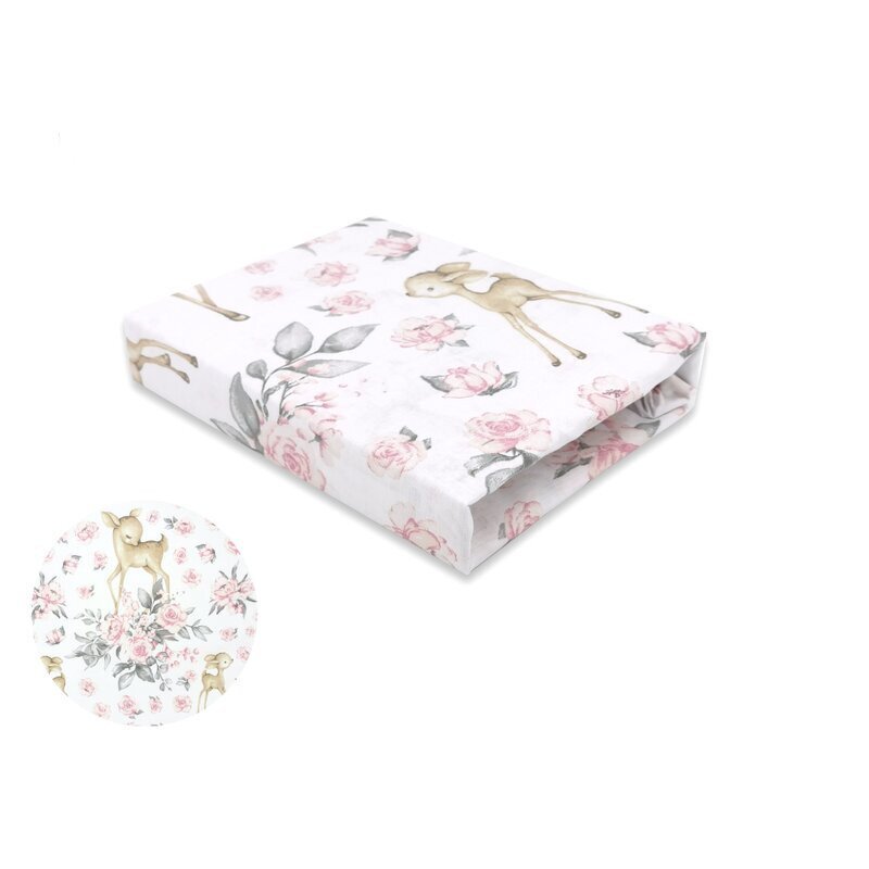 MimiNu Cearceaf cu elastic pentru patut 140X70 cm din bumbac Sweet Deer pink