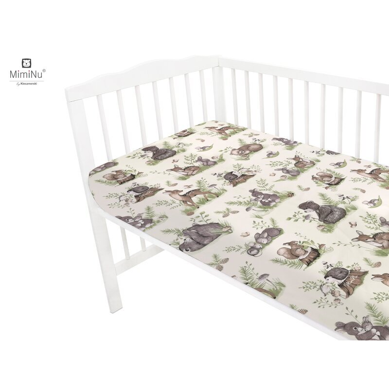 MimiNu Cearceaf cu elastic pentru patut 90x40 bumbac Design Calm Forest Natural