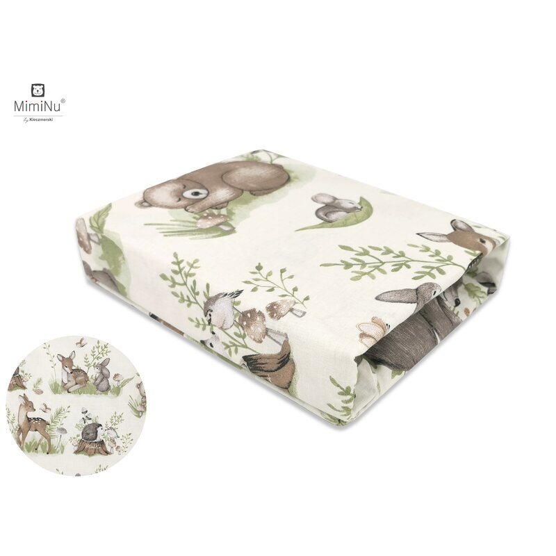 MimiNu Cearceaf cu elastic pentru patut 90x40 bumbac Design Calm Forest Natural