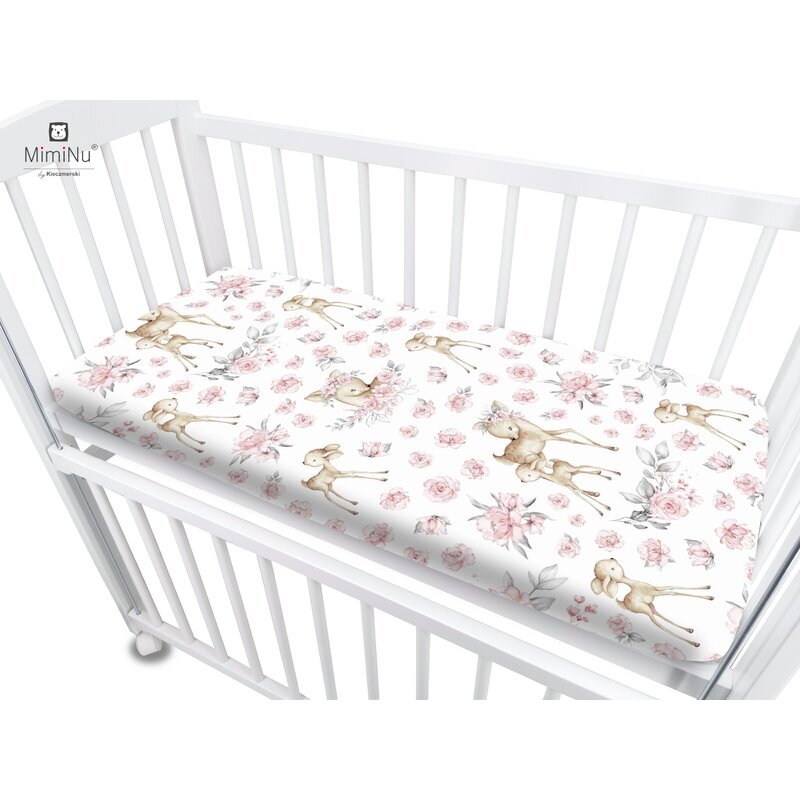 MimiNu Cearceaf cu elastic pentru patut co-sleeper 89 x 51 cm Sweet Deer Pink