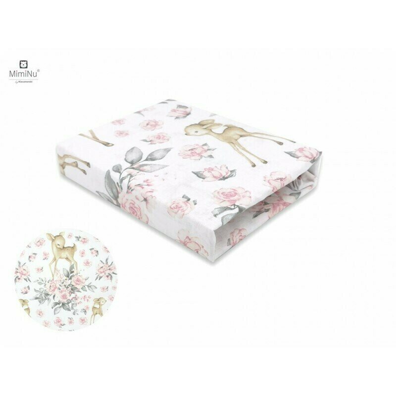 MimiNu Cearceaf cu elastic pentru patut co-sleeper 89 x 51 cm Sweet Deer Pink