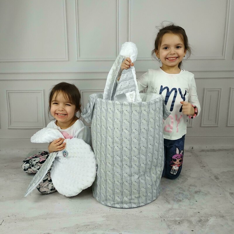 MimiNu Cos rotund pentru depozitare jucarii 35x50 cm Childrens Journey Grey