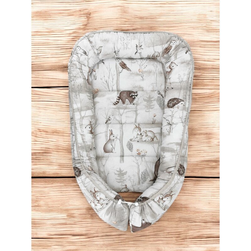 MimiNu Cosulet bebelus Baby Cocoon 75x55 cm din bumbac Design Woodland