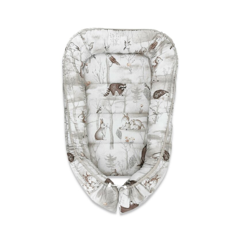MimiNu Cosulet bebelus Baby Cocoon 75x55 cm din bumbac Design Woodland