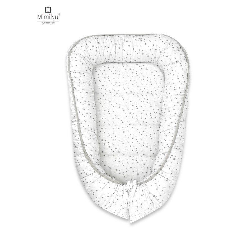 MimiNu Cosulet bebelus Baby Cocoon 75x55 cm din bumbac Mini Gray Stars