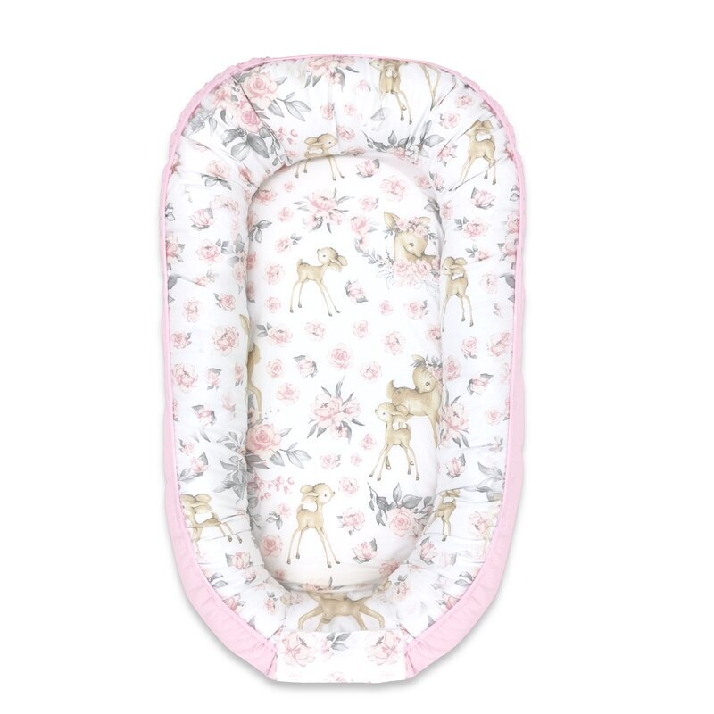 MimiNu Cosulet bebelus pentru dormit Baby Nest 105x66 cm Velvet Sweet Deer Pink