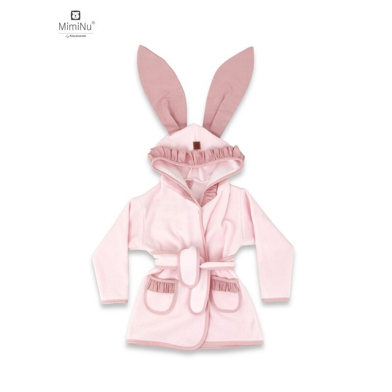 MimiNu Halat de baie cu urechi din bumbac si thermo fleece 6-24 luni Royal Powder Pink