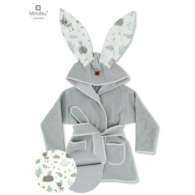 MimiNu Halat de baie cu urechi din bumbac si thermo fleece Forest Friends Mint