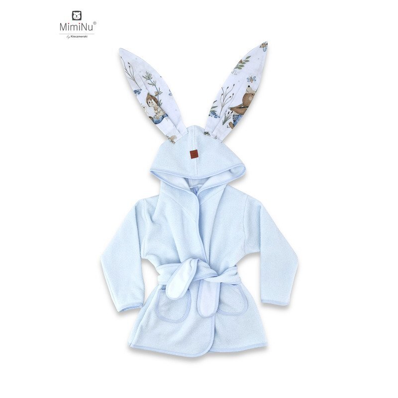 MimiNu Halat de baie cu urechi din bumbac si thermo fleece Lets Go Blue 2 - 5 ani