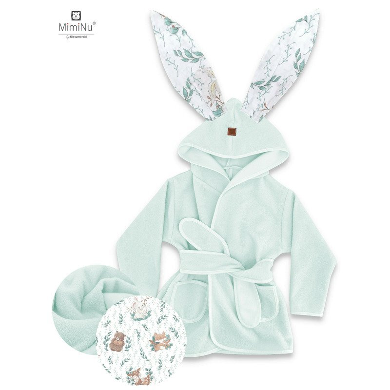 MimiNu Halat de baie cu urechi din bumbac si thermo fleece Lulu Natural
