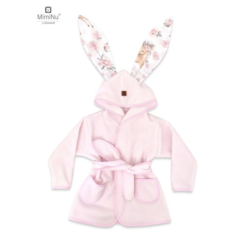 MimiNu Halat de baie cu urechi din bumbac si thermo fleece Sweet Deer Pink