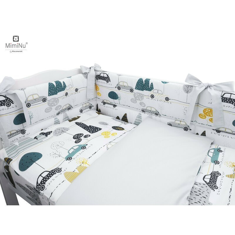 MimiNu Lenjerie patut 3 piese cu protectie laterala Childrens Journey Grey din bumbac pentru patut 120x60 cm
