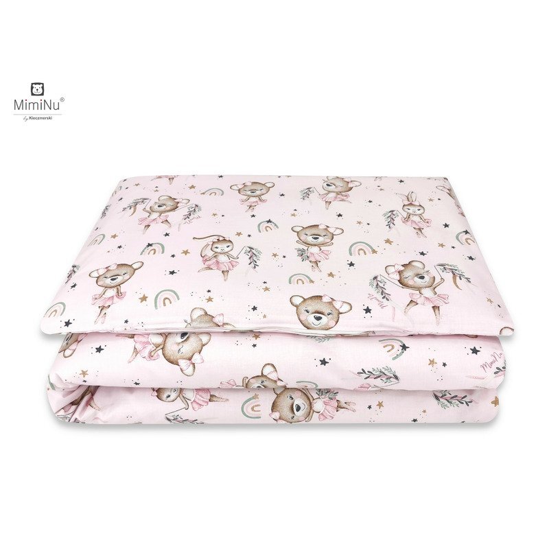 MimiNu Lenjerie patut 3 piese cu protectie laterala din bumbac 120x60 cm Design Little Ballerina Pink