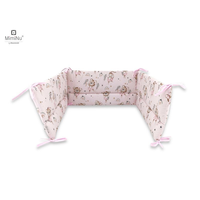 MimiNu Lenjerie patut 3 piese cu protectie laterala din bumbac 120x60 cm Design Little Ballerina Pink