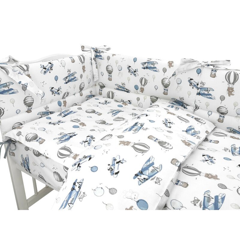 MimiNu Lenjerie patut cu 3 piese 120x60 cm din bumbac blue plane