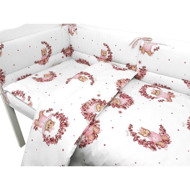 MimiNu Lenjerie patut cu 3 piese pentru patut 120x60 cm cu protectie laterala din bumbac Design Betty