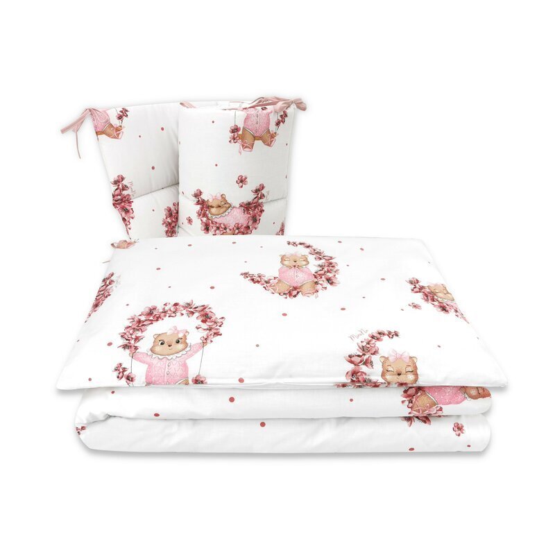 MimiNu Lenjerie patut cu 3 piese pentru patut 120x60 cm cu protectie laterala din bumbac Design Betty