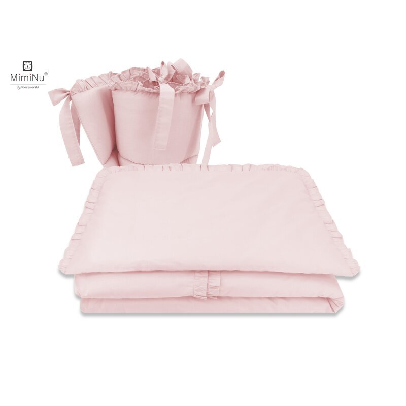 MimiNu Lenjerie patut cu 4 piese din bumbac protectii laterale 120x60 cm Colectia Royal Powder Pink