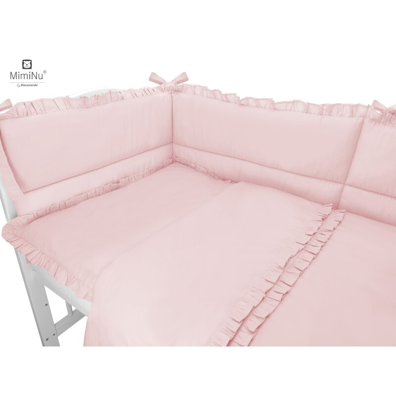 MimiNu Lenjerie patut cu 4 piese din bumbac protectii laterale 120x60 cm Colectia Royal Powder Pink