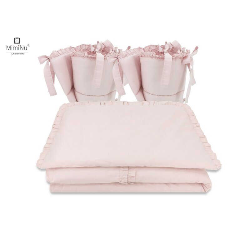 MimiNu Lenjerie patut cu 4 piese din bumbac protectii laterale 120x60 cm Colectia Royal Powder Pink