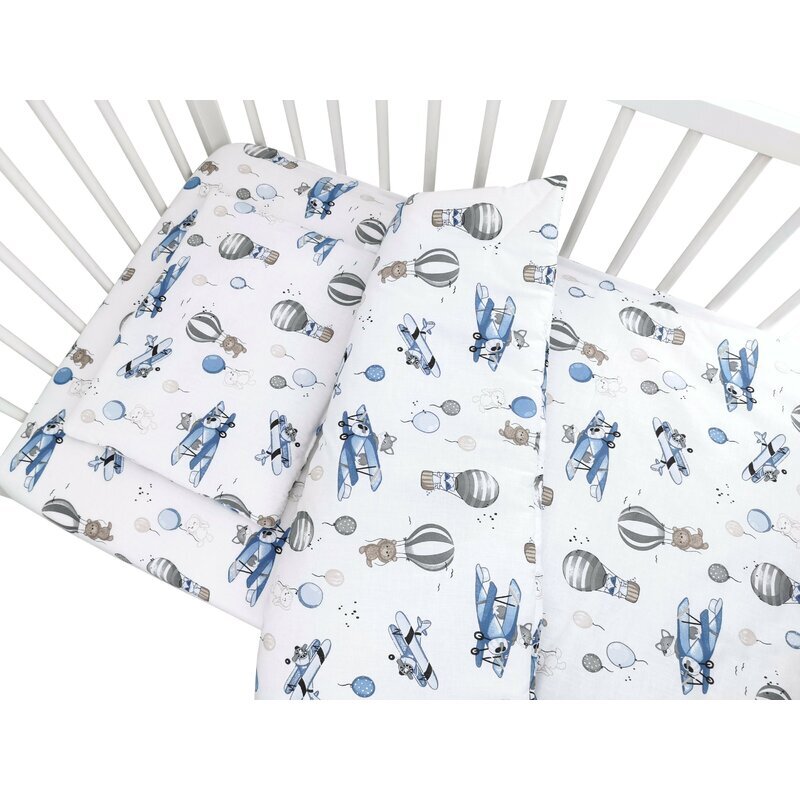 MimiNu Lenjerie patut cu 5 piese 120x60 cm din bumbac blue plane