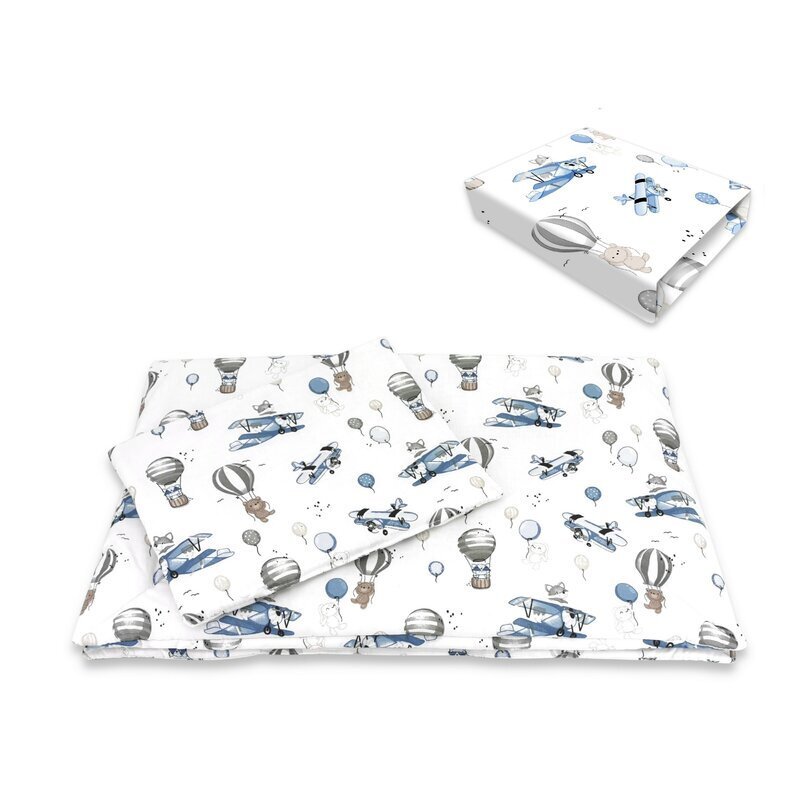 MimiNu Lenjerie patut cu 5 piese 120x60 cm din bumbac blue plane