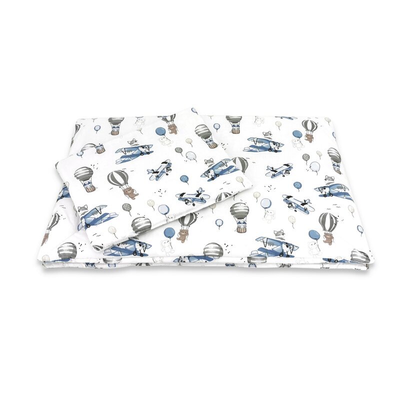 MimiNu Lenjerie patut cu 5 piese 120x60 cm din bumbac blue plane